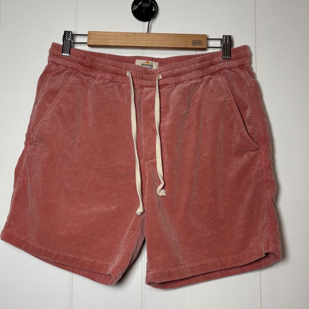 Marine Layer Mens Saturday Corduroy Drawstring Shorts Dusty Coral Peach  Medium